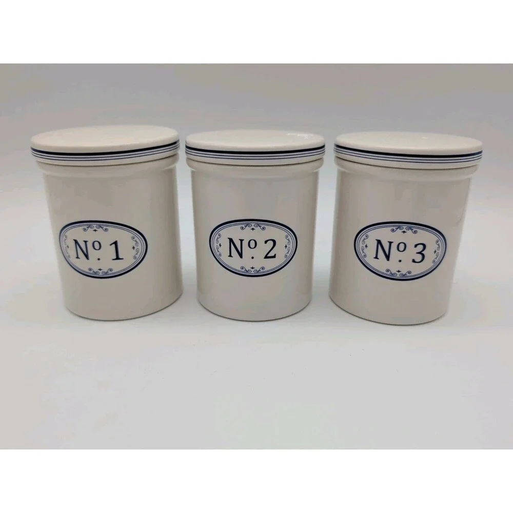 Vtg Sur La Table Le Marais Ceramic Canister Set French Bistro Numbered 1 2 3